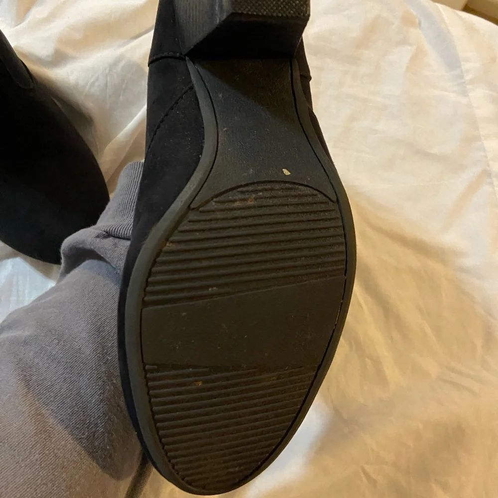 Express Black Suede Ankle Booties with Almond Toe - Picture 3 of 9